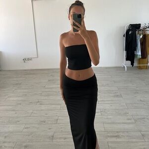 Black Reversible Slit Maxi Skirt with Tube Top